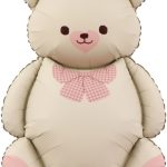 Шар (35''/89 см) Фигура, Мишка с бантом, Бежевый/Розовый, Сатин, 1 шт.