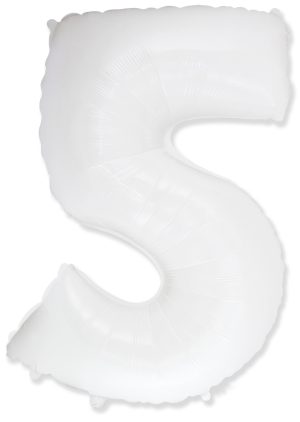 Шар (40''/102 см) Цифра, 5, Белый,1 шт.