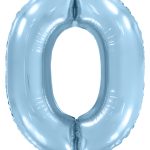 Шар (40''/102 см) Цифра, 0, Голубой, Макарунс, 1 шт. в уп.