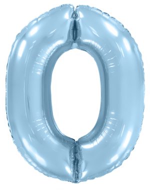 Шар (40''/102 см) Цифра, 0, Голубой, Макарунс, 1 шт. в уп.