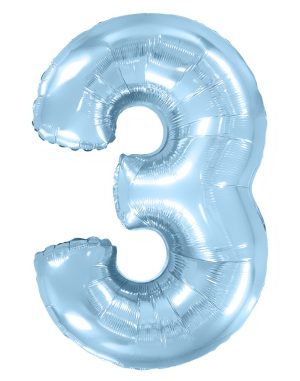 Шар (40''/102 см) Цифра, 3, Голубой, Макарунс, 1 шт. в уп.
