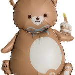 Шар (39''/99 см) Фигура, Мишка с кексиком, Бежевый, Сатин, 1 шт.