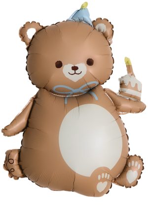 Шар (39''/99 см) Фигура, Мишка с кексиком, Бежевый, Сатин, 1 шт.