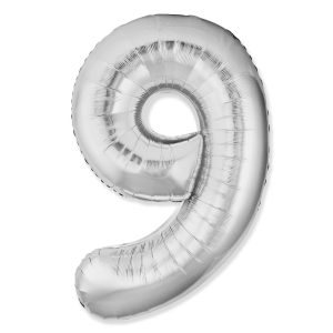 Шар (40''/102 см) Цифра, 9 Slim, Серебро, 1 шт. в уп.