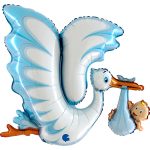 Шар (45''/114 см) Фигура, Аист для мальчика, 1 шт. в уп.