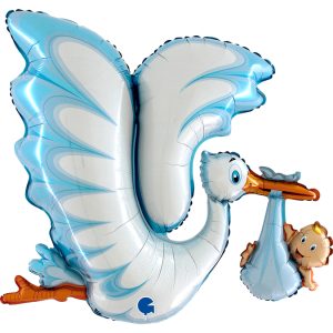Шар (45''/114 см) Фигура, Аист для мальчика, 1 шт. в уп.