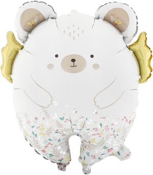 Шар (23''/58 см) Фигура, Мишка с золотыми крылышками, Сатин, 1 шт.