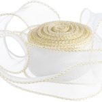 Лента декоративная (4 см*9,14 м) Органза с леской, Золотая кайма, Белый, 1 шт.