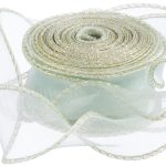 Лента декоративная (4 см*9,14 м) Органза с леской, Золотая кайма, Мятный, 1 шт.