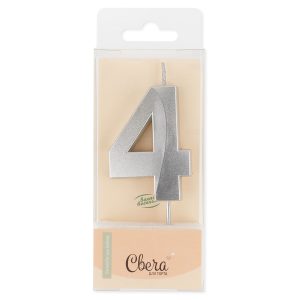 Свеча Цифра, 4 Грани, Серебро, Металлик, 4,2*6 + 4,5 см, 1 шт.