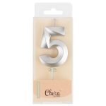 Свеча Цифра, 5 Грани, Серебро, Металлик, 4,2*6 + 4,5 см, 1 шт.