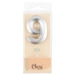 Свеча Цифра, 9 Грани, Серебро, Металлик, 4,2*6 + 4,5 см, 1 шт. с держат.