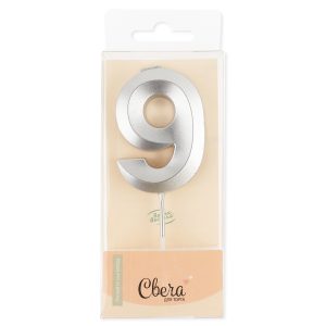 Свеча Цифра, 9 Грани, Серебро, Металлик, 4,2*6 + 4,5 см, 1 шт. с держат.