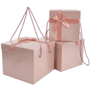 Набор коробок Красивый подарок, Нежно-розовый, Металлик, 22*22*18 см, 3 шт. в упак.