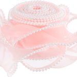 Лента декоративная (4 см*4,57 м) Органза с леской и бусинами, Розовый, 1 шт.