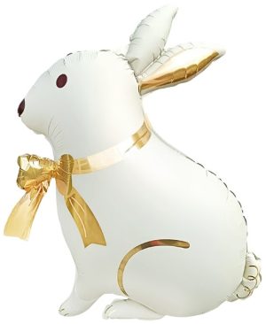 Шар (33''/84 см) Фигура, Зайка с золотым бантиком, Сатин, 1 шт. в уп.
