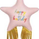 Шар (38''/97 см) Звезда, Happy Birthday, Золотой каскад, Розовый, Сатин, 1 шт.
