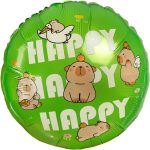 Шар (18''/46 см) Круг, Капибары, Happy Birthday, 1 шт. в уп.