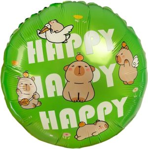 Шар (18''/46 см) Круг, Капибары, Happy Birthday, 1 шт. в уп.