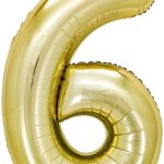 Шар (40''/102 см) Цифра, 6, Белое золото, Металлик, 1 шт. в уп.