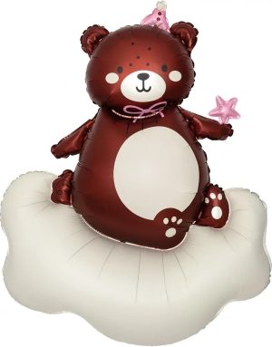Шар (48''/122 см) Фигура, Мишка на облачке (розовый колпачок), Сатин, 1 шт.